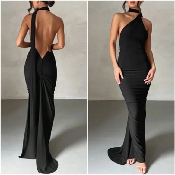 Luxe Backless Asymmetrical Neck Bodycon Party Formal Dress - Picture 5 of 7